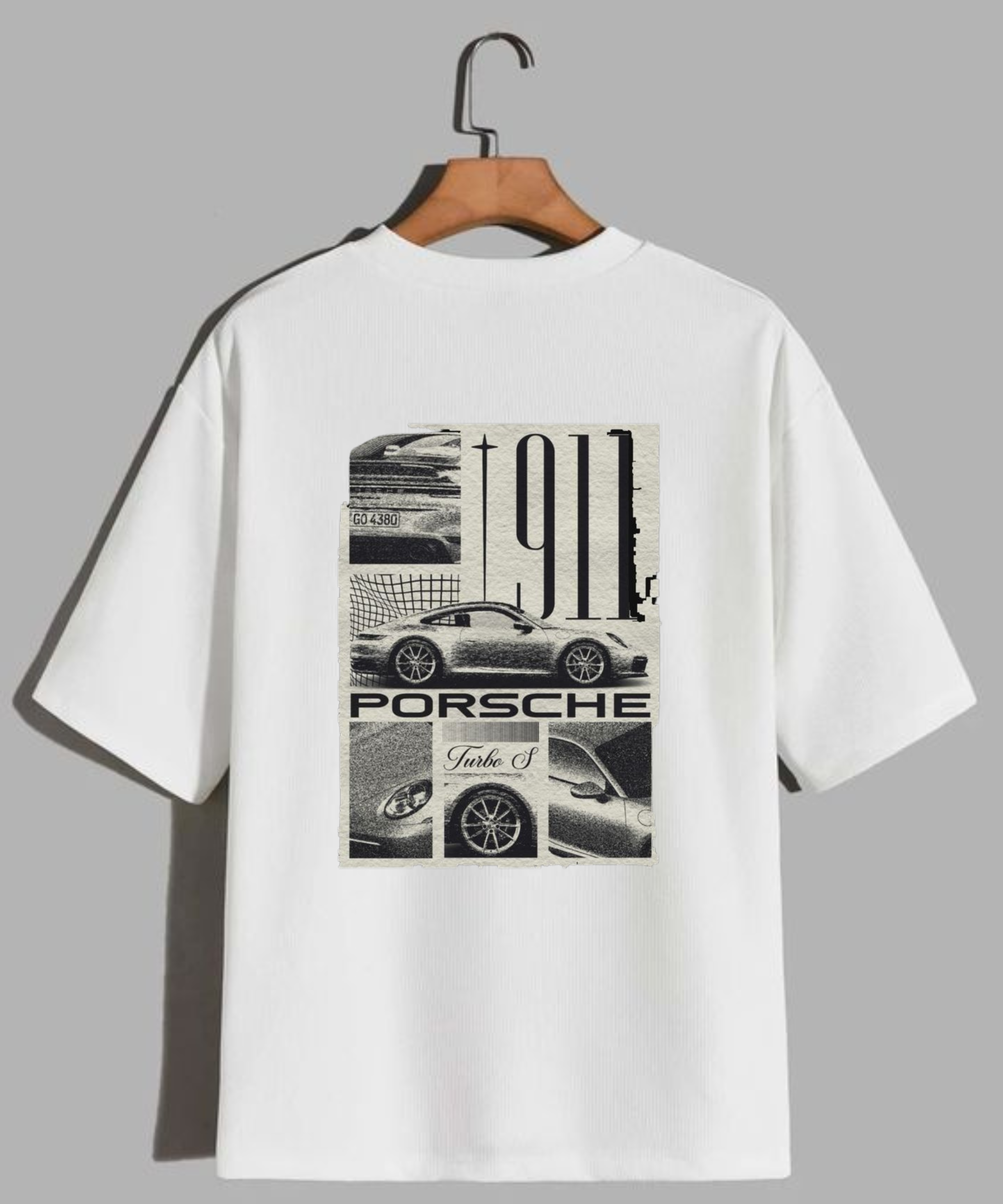 Unisex Oversized White and Black Porsche  T-Shirt